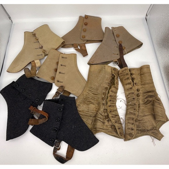 Vintage Other - Antique Vintage Spats Gaiters Lot 4 Pairs 1 Single Wool Canvas Leather England